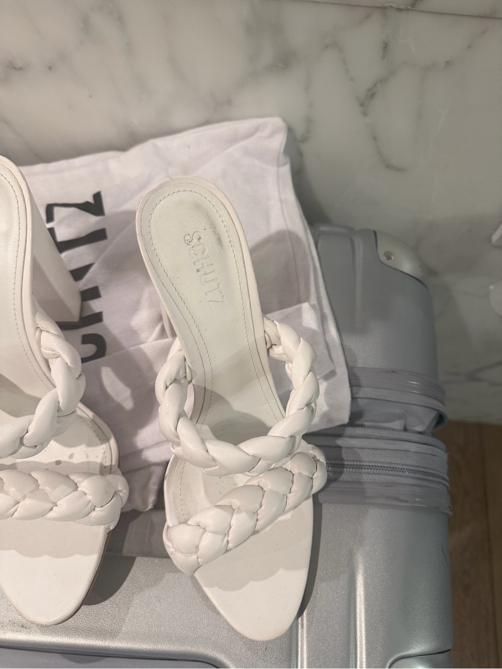 White Braided Block Heel Sandals